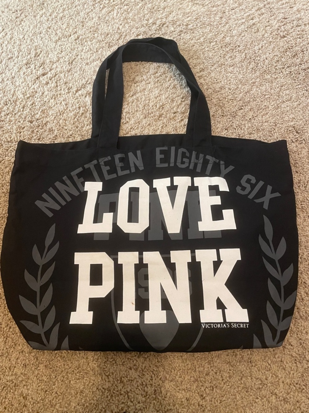 Victoria's Secret Black Tote with White LOVE PINK Graphic